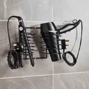 image of House Of Home Hairdryer Holder Includes Straightener Holder And Cable Tidy - Black