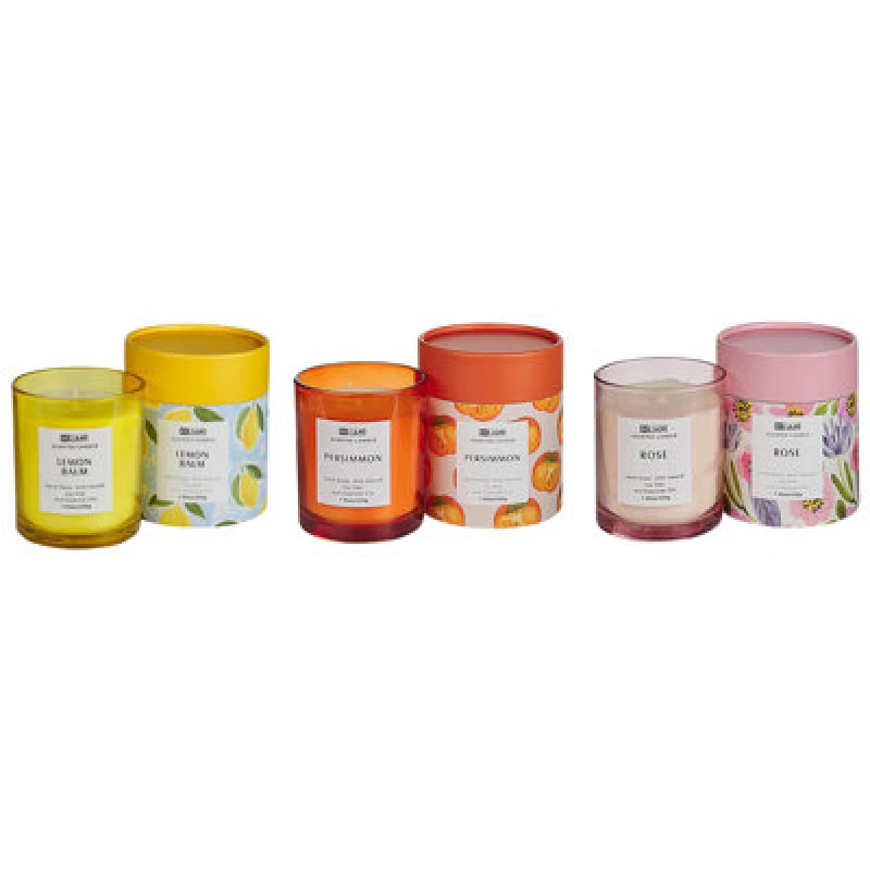 Image of Beliani Set Of 3 Scented Candles Colorful Barrel Soy Wax Oriental Notes Herb Notes Floral Notes