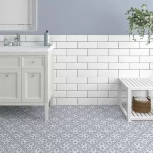 image of Blue Patterned Floor Tile 33 x 33cm - Belgravia