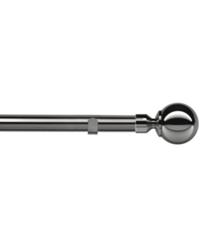 Image of Unknown 28mm Fixed Length Metal Eyelet Curtain Pole Set In Polished Graphite - Met Ball Finial, 50Cm