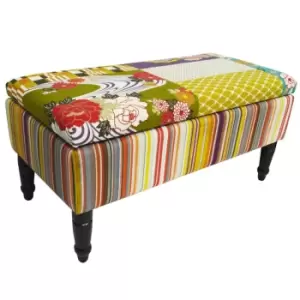 image of Techstyle Patchwork- Storage Ottoman Stool / Blanket Box / Padded Trunk Multicoloured