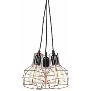 image of Italux Perifo - Industrial And Retro Hanging Pendant Black, Copper 3 Light with Wire Shade, E27