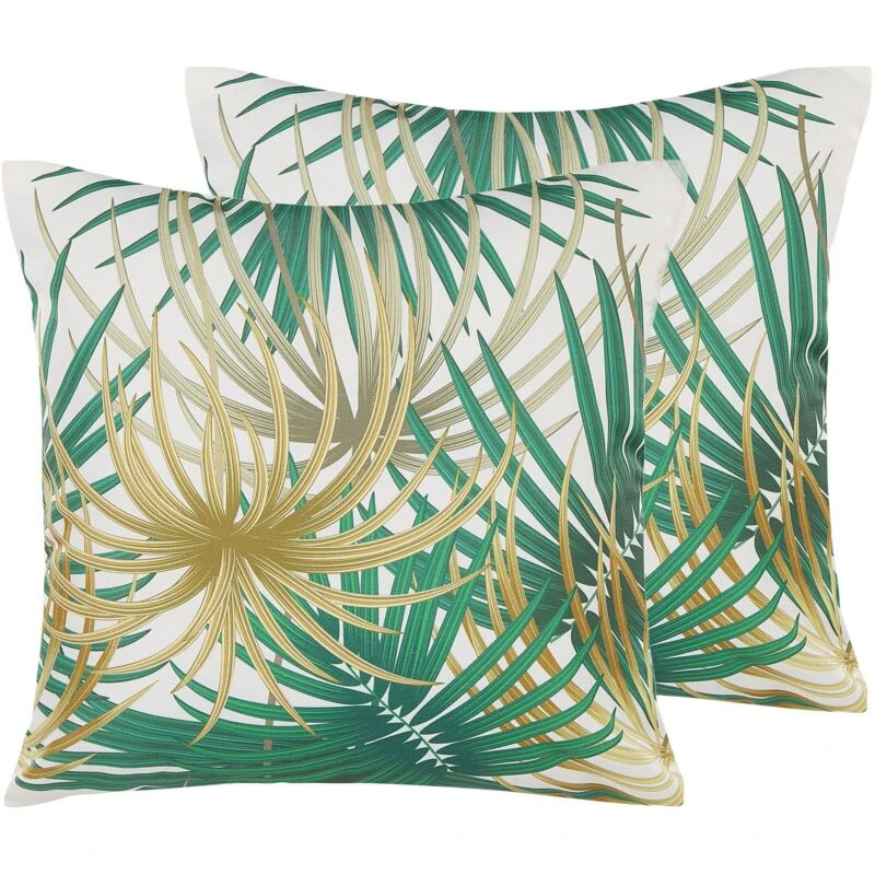 Image of Beliani Set Of 2 Outdoor Cushions Gaiana Plant Pattern 45 X 45cm Green