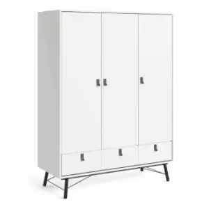 image of Ry Wardrobe 3 Doors And 3 Drawers In Matt White