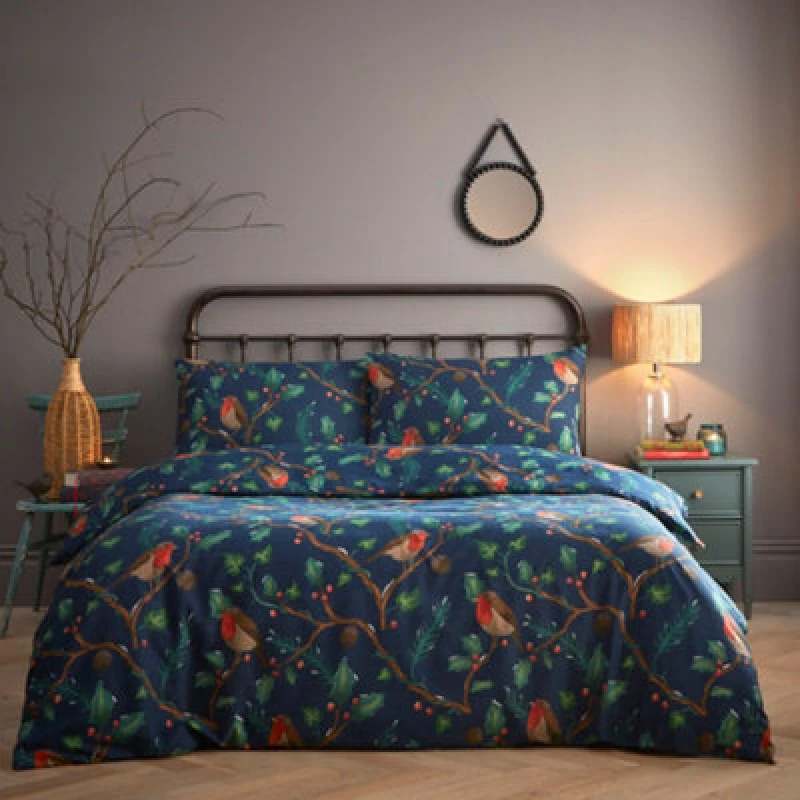 Image of Portfolio Home Dalby Robins Holly Duvet Cover Quilt Set with Pillowcase in Blue Size: King Blue Unisex King