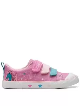Image of Clarks CLARKS FOXING PLAY KID UNICORN CANVAS PLIMSOLL, Pink, Size 10 Younger