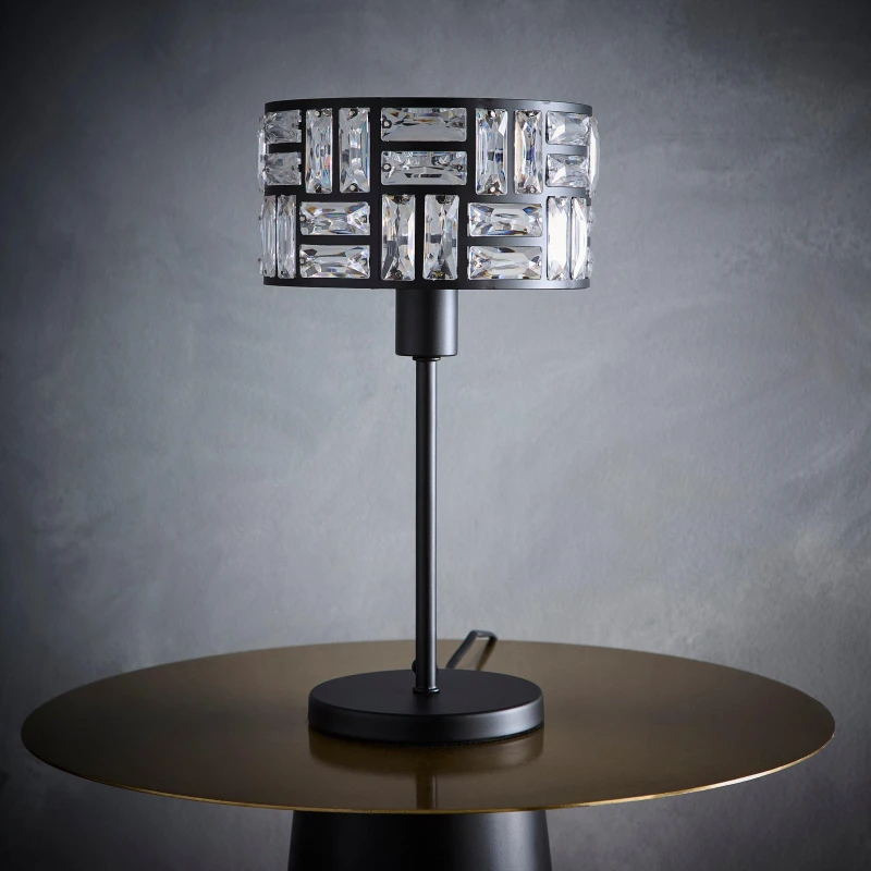 Image of K LIVING Bronx Black Modern Table Lamp With Acrylic Glass Drum Shade Black