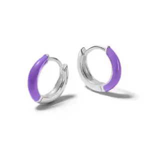 Image of Daisy London 925 Sterling Silver Purple Huggie Hoop Earrings Sterling Silver