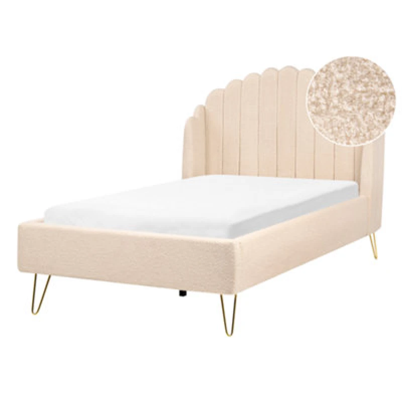 Image of Beliani Bed Boucle Ambillou 120 X 200 Cm (Eu Small Double) Beige