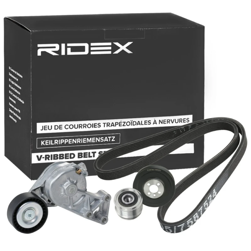 Image of RIDEX 542R0899 V-ribbed belt set Pulleys: with freewheel belt pulley V-Ribbed Belt Set (542)