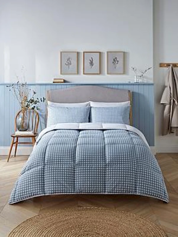 Image of NIGHT LARK 4.5 Tog Gingham Coverless Duvet and Pillowcase Set blue SUPER KING (220X260cm)