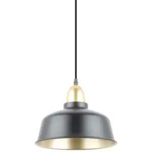 image of Zumaline Mensa Dome Pendant Ceiling Light, Matt Black, Gold, 1x E27