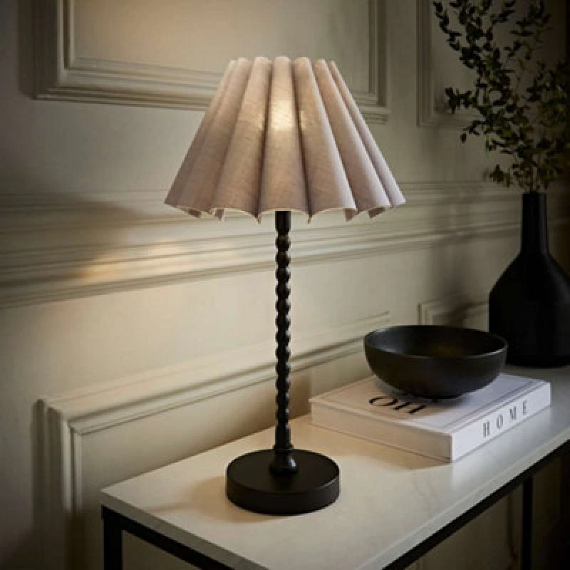 Image of ValueLights ValueLights Maeve Scallop Pleated Tapered Shade Matte Black Bobbin Bobble Table Lamp in Grey Grey One Size Unisex 5059406065101