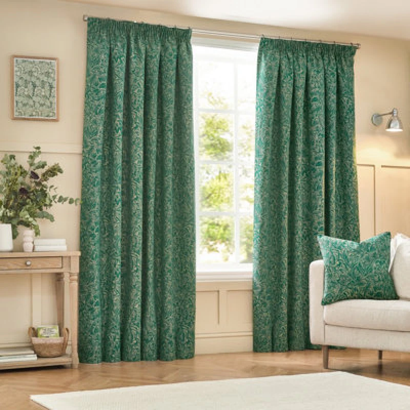 Image of Grantley Jacquard Pencil Pleat Curtains Emerald, Emerald / 117 x 137cm