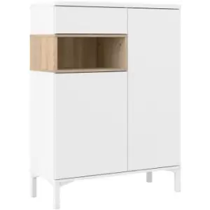 image of Sideboard 2 Drawers 1 Door in White and Oak - White and Oak