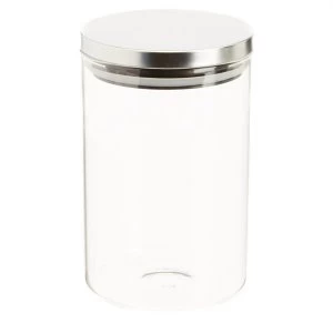 image of Premier Housewares Round Clear Glass Storage Jar with Metal Lid - 950ml