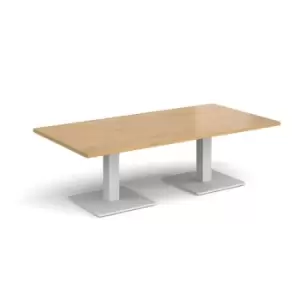 Image of Brescia rectangular coffee table with flat square white bases 1600mm x 800mm - oak