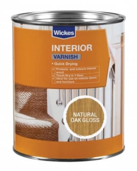 Image of Wickes Quick Drying Interior Varnish - Natural Oak Gloss 750ml