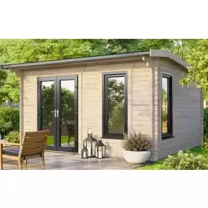 Image of Power Sheds 14 x 10ft Left Hand Door Apex Notched Logs Log Cabin
