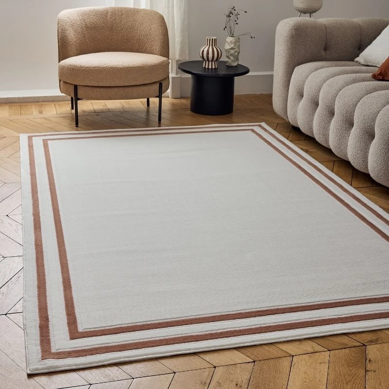 Image of THE RUGS Carmel Modern Area Rugs & Runners Bordered Design Soft Pile in Terracotta Size: 200cm x 290cm Terracotta Unisex 200cm x 290 cm