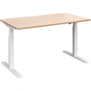 image of Elev8 Rectangular Sit Stand Single Desk with Beech Coloured Melamine Top and White Frame 2 Legs Touch 1400 x 800 x 675 - 1300 mm