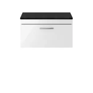 image of Nuie Athena 800 Wall Hung Single Drawer Vanity & Sparkling Black Worktop - Gloss White