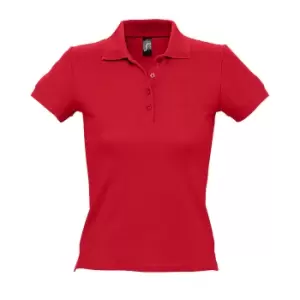 Image of SOLS Womens/Ladies People Pique Short Sleeve Cotton Polo Shirt (M) (Red)