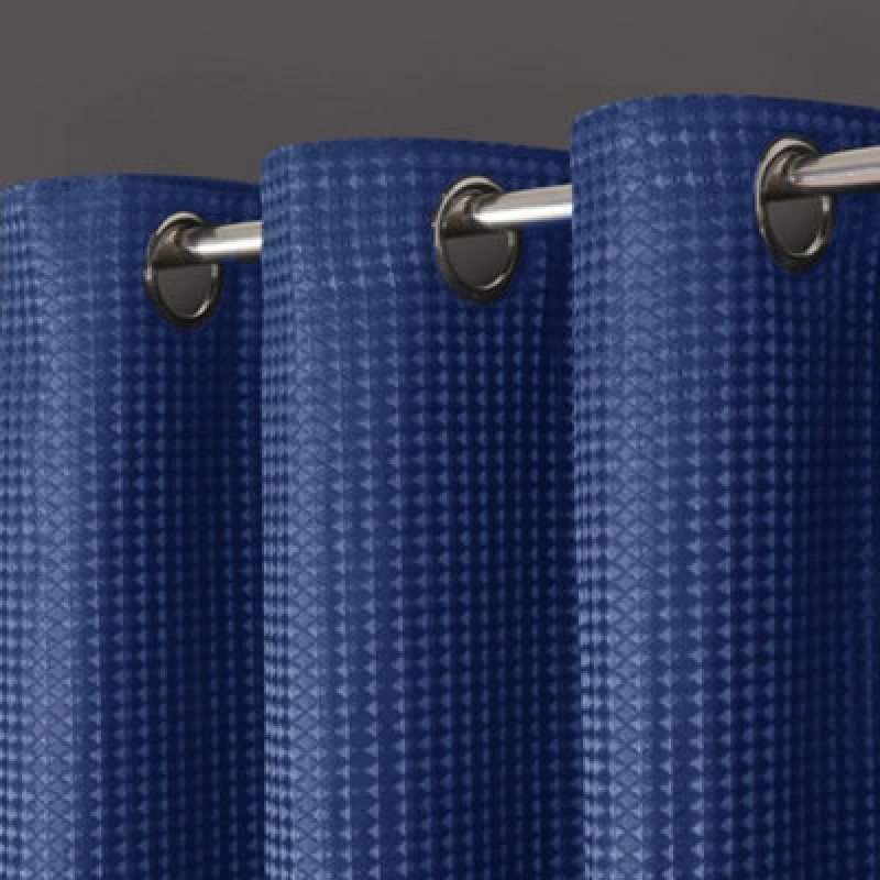 Image of Velosso Waffle Weave Total Blackout Jacquard Eyelet Header Curtains in Navy Size: 117cm width x 183cm drop Navy Unisex 117cm width x 183cm drop