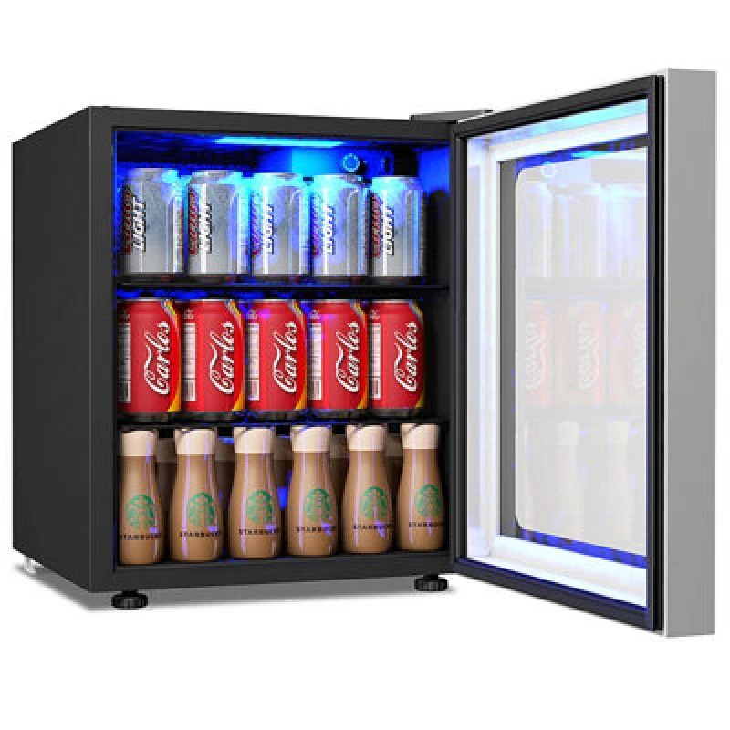 Image of Costway Beverage Cooler And Refrigerator 60 Can Capacity Mini Fridge With Glass Door