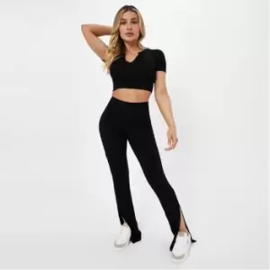 Missguided Notch Neck Crop Top and Split Hem Jersey Trousers Co Ord Set - Black