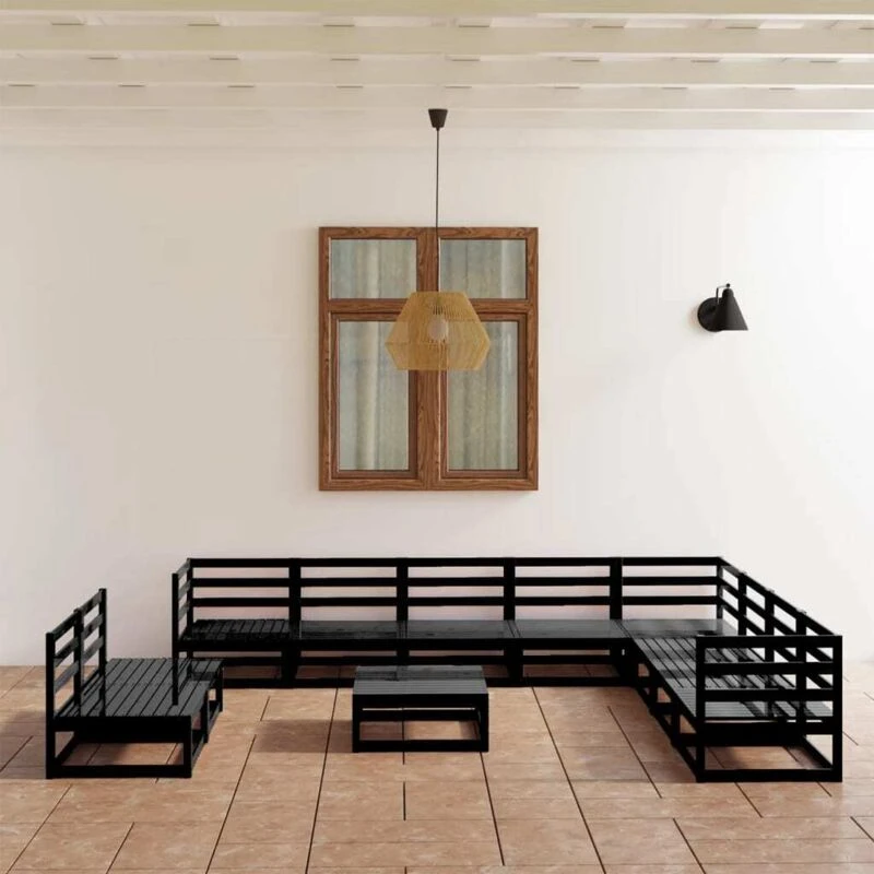Image of VIDAXL 11 Piece Garden Lounge Set Black Solid Pinewood Vidaxl 8720286469767