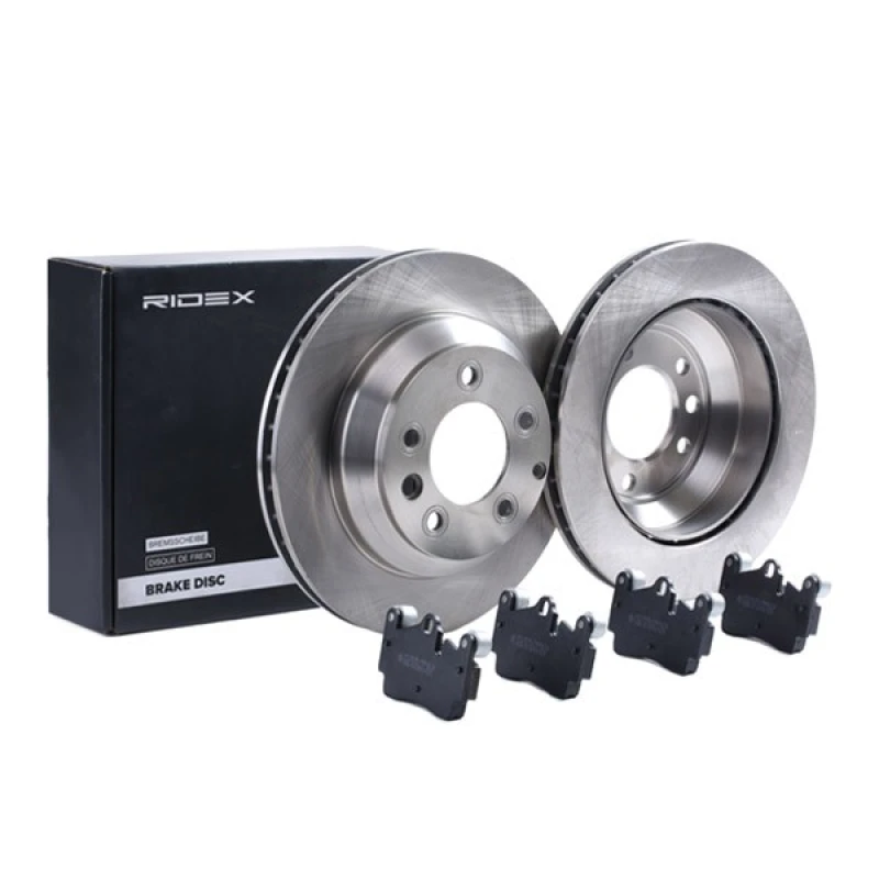 Image of RIDEX 3405B1389 Brake disc and pads set Rear Axle, Brake Disc Type: internally vented, prepared for wear warning indicator Brake Set,disc brakes (340