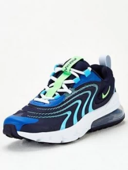 Image of Nike Air Max 270 React Eng Junior Trainer - Black/Blue, Size 5