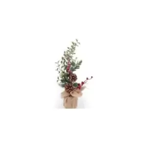 Image of Rustic Artificial Christmas Tree in Burlap Sack Decorative Festive Xmas Faux Foliage Home Decoration Festive Decor Xmas Indoor Ornament Table