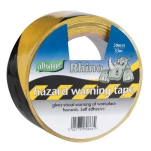 image of Ultratape Black/Yellow Hazard Warning Tape 50mm x 33m