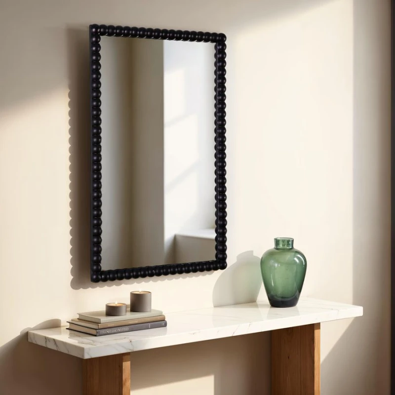 Image of Home Garden Direct Lecco Wooden Wall Mirror with Beaded Frame 60x90cm in Black Size: 60x90cm Black Unisex 60x90 cm