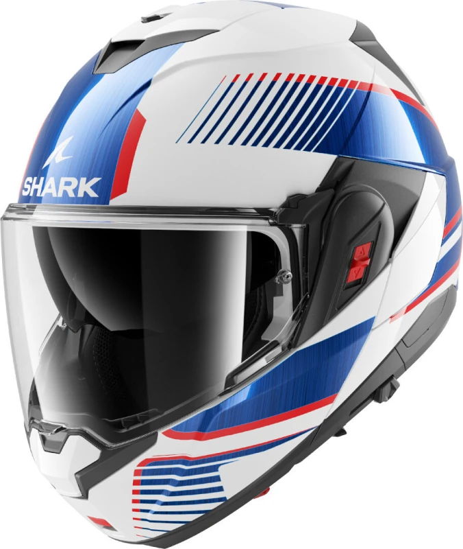 Image of Shark Oxo Sikter Flip Front Motorcycle Helmet L White Chrome Blue (WUB)