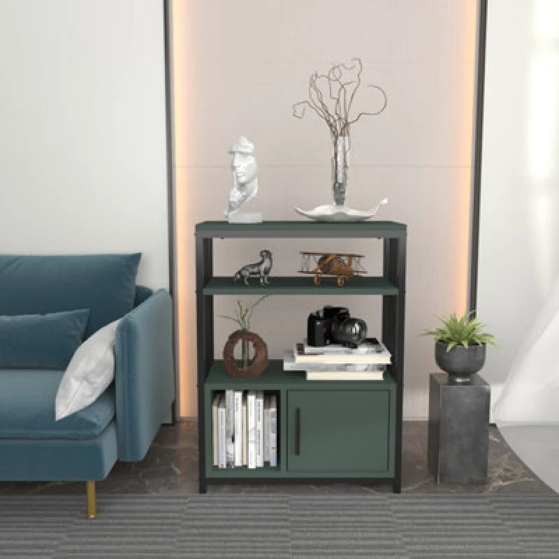 Image of Decorotika Letos Bookcase Shelving Unit Green & Black