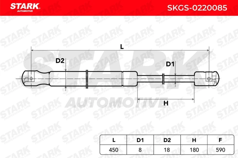 Image of STARK SKGS-0220085 Tailgate strut both sides, Extention Force: 590N Steel Gas Spring,boot (219)