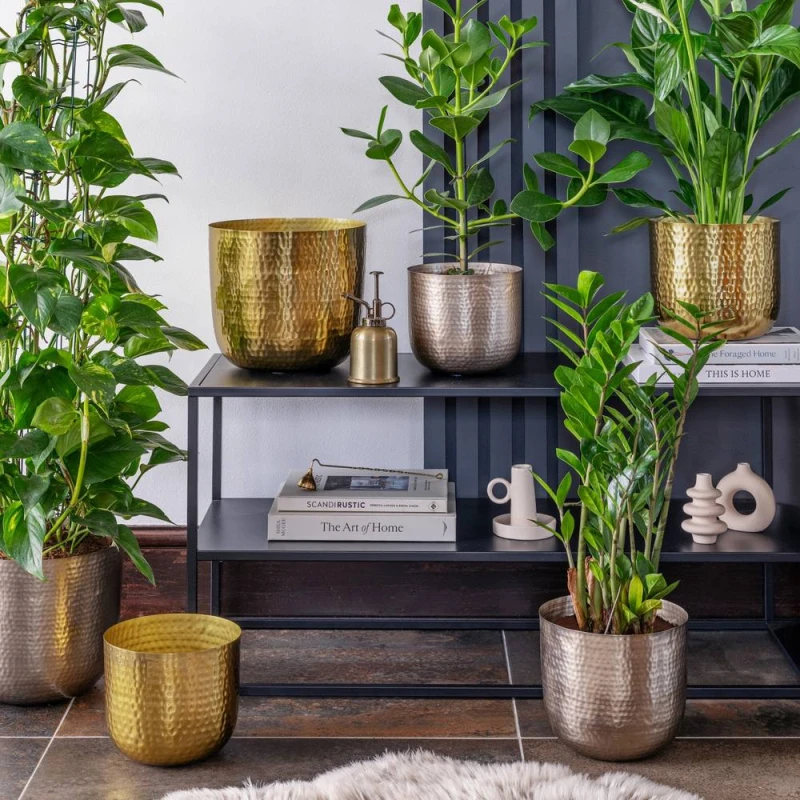 Image of Ivyline Felix Hammered Planter (Set Of 3) - Metal - Gold