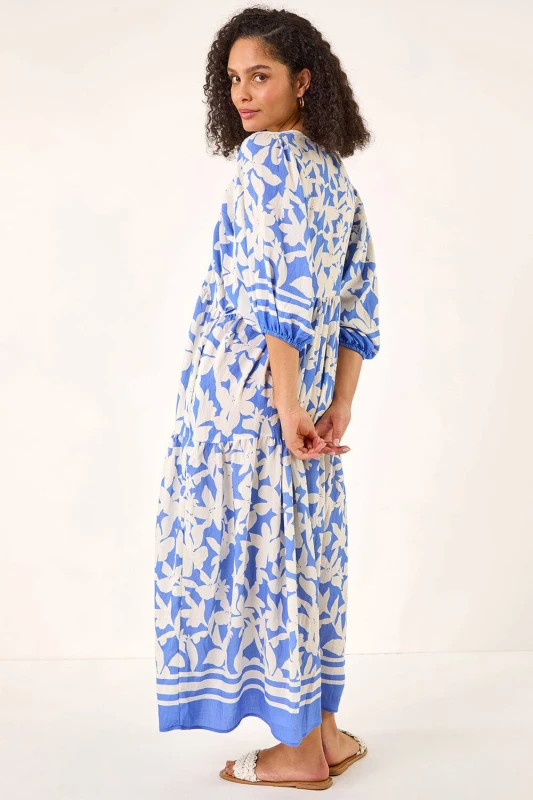 Image of Roman Womens Floral Print V-Neck Maxi Dress in Blue Blue Female One Size