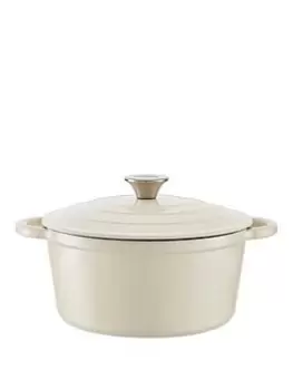 image of Tower Barbary & Oak 24cm Cast Iron Round Casserole - Camembert Cream