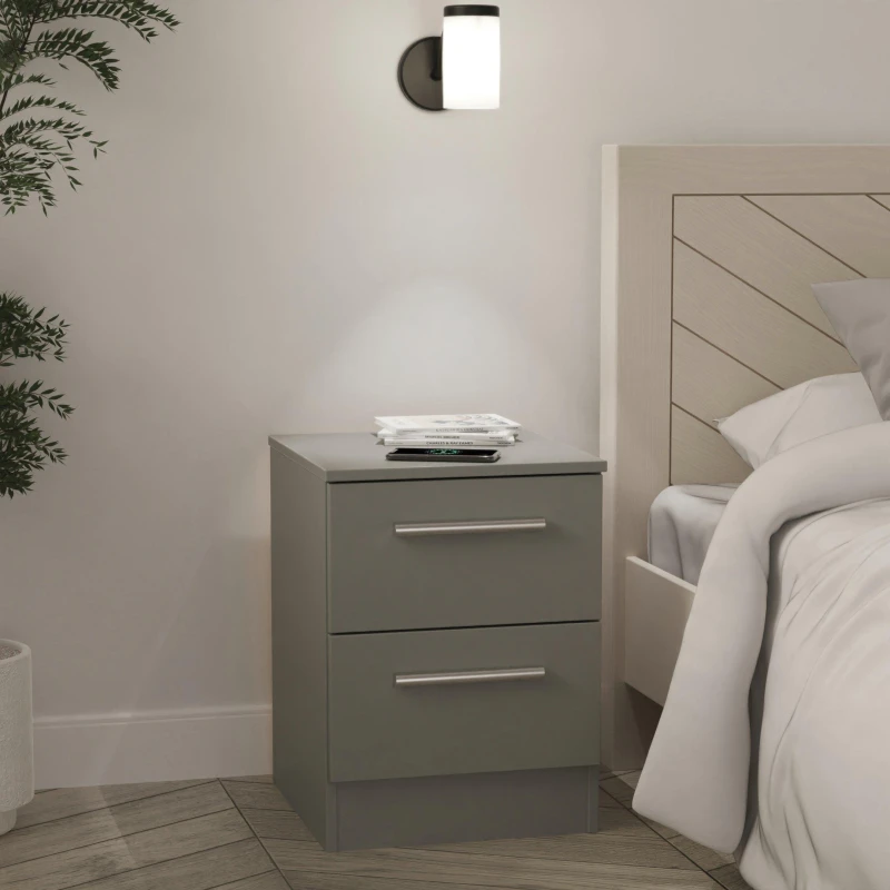 Image of Welcome Furniture Contrast SMART 2 Drawer Bedside Cabinet Dusk Grey unisex Small