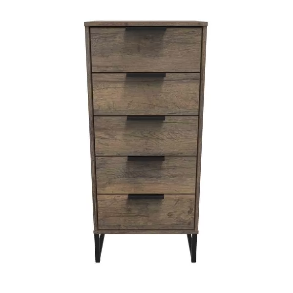 image of Welcome Furniture Ready Assembled Hong Kong G 5 Drawer Tallboy In Vintage Oak