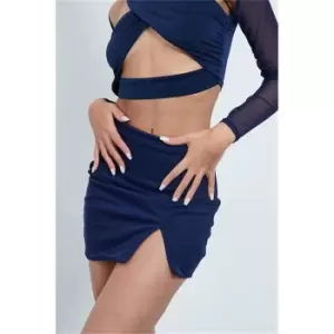 Image of I Saw It First Navy Mesh Lined Notch Front Mini Skirt - Blue