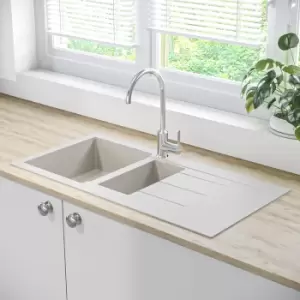 image of 1.5 Bowl Inset White Granite Composite Kitchen Sink - Enza Madison