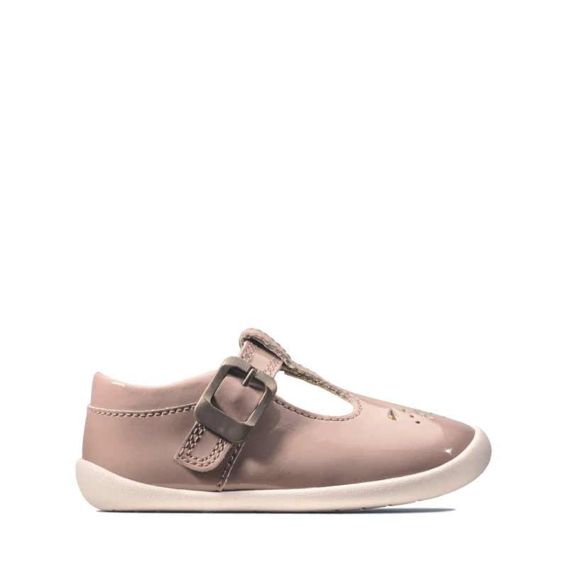 Image of (Pink, UK 5 Infant) Girls Clarks Casual T-Bar Shoes Roamer Star - G Fit