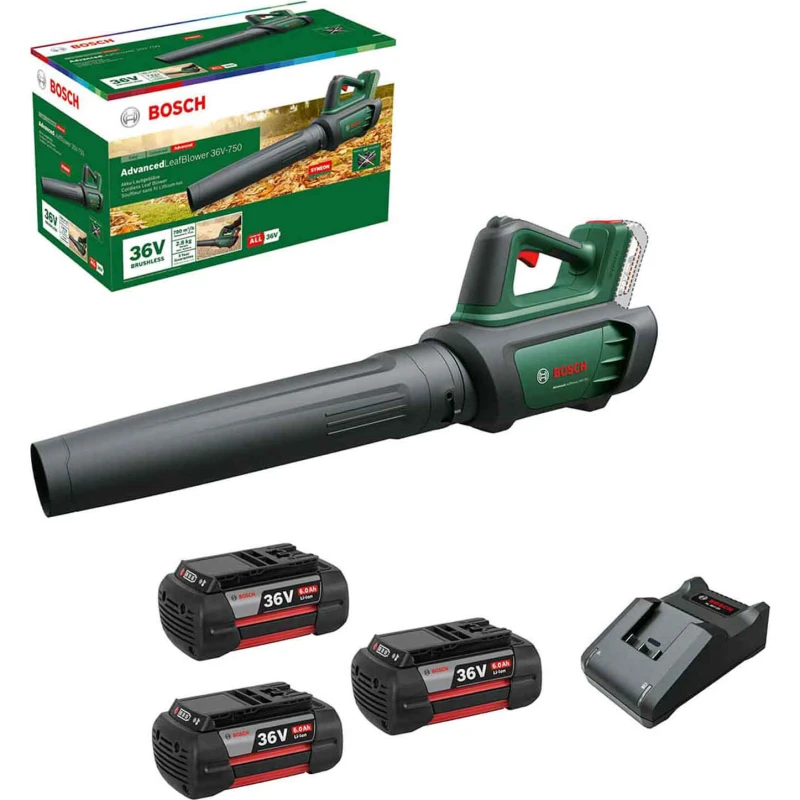 Image of Bosch ADVANCEDLEAFBLOWER 36V-750 Brushless Garden Leaf Blower 3 x 6ah Li-ion Battery Charger ADVANCEDLEAFBLOWER 36V-750