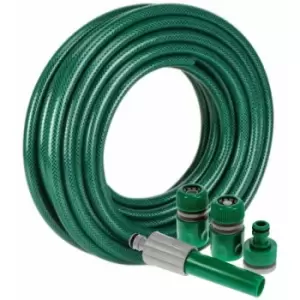 Kingfisher - Heavy Duty 15m Meter Garden Water Hose Pipe with Spay Gun Nozzle Connector Set