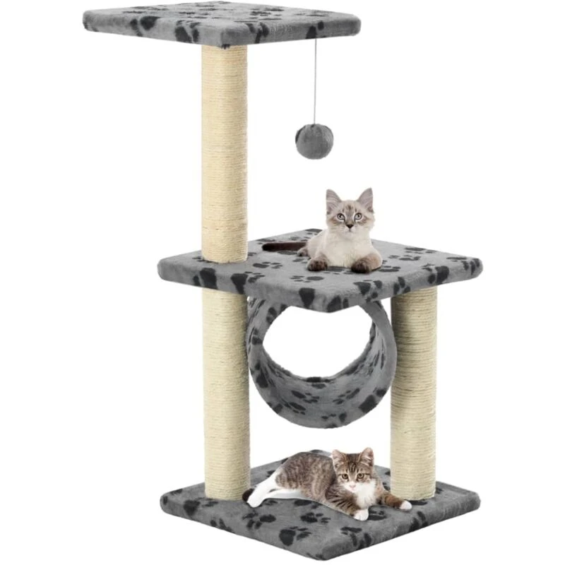 Image of Cat Tree with Sisal Scratching Posts 65cm Grey Paw Print